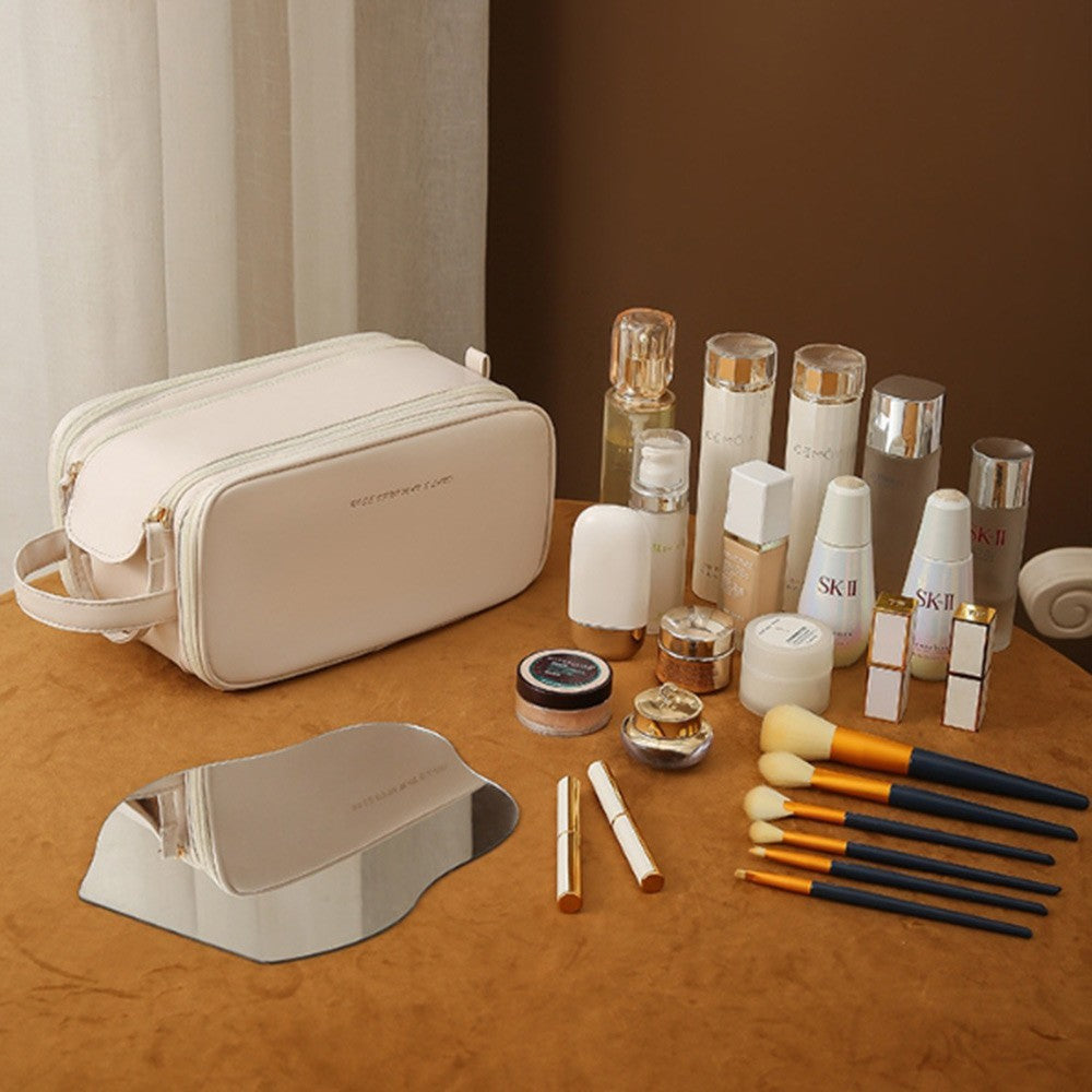 3 Layer Portable Travel Makeup Pouch Bag Ivory Cosmetic Organizer Bag for Women