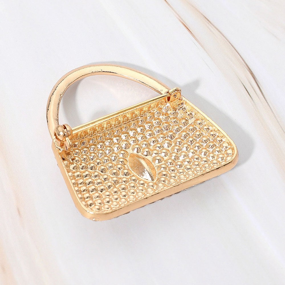 2pcs Red and Gold Crystal Handbag Fashion Brooch Pin Statement Set