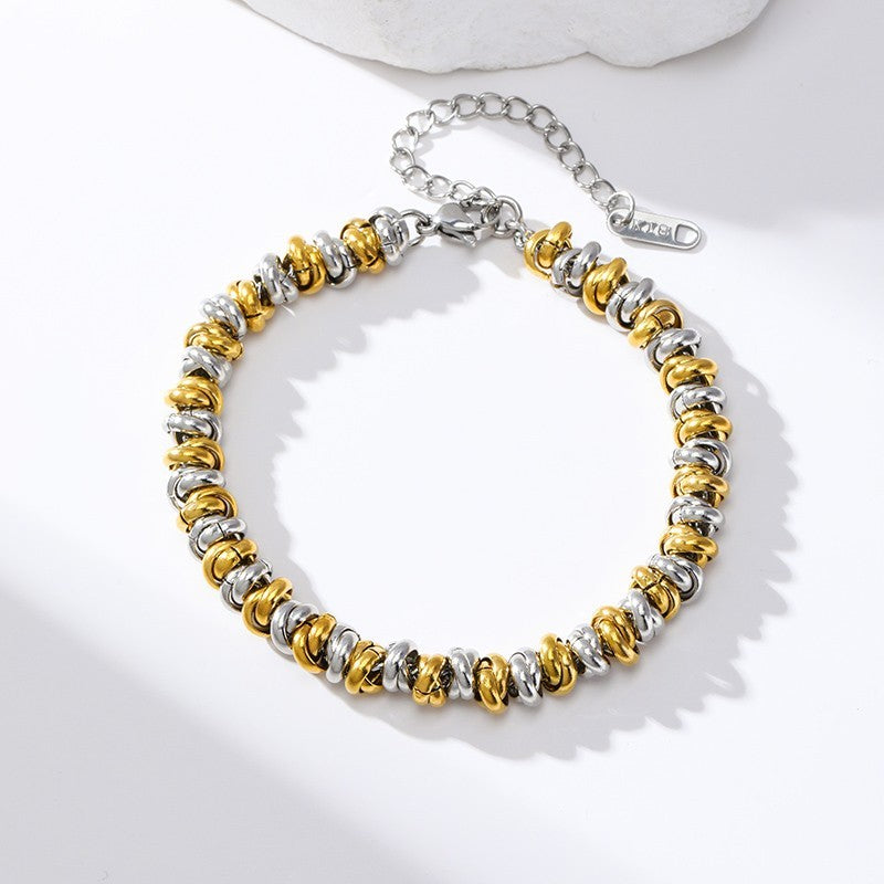 Gold Silver Tone Beaded Necklace & Bracelet Set Stainless Steel Jewelry