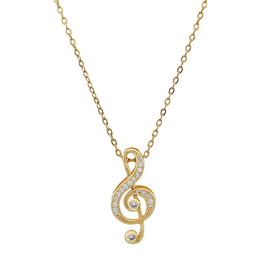 Stainless Steel Treble Clef Pendant Necklace CZ  Music Jewelry Gift for Women