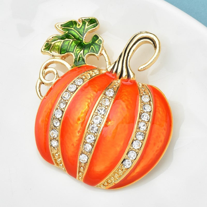 Elegant Halloween Pumpkin Rhinestone Brooch Pin Fall Harvest Costume Jewelry