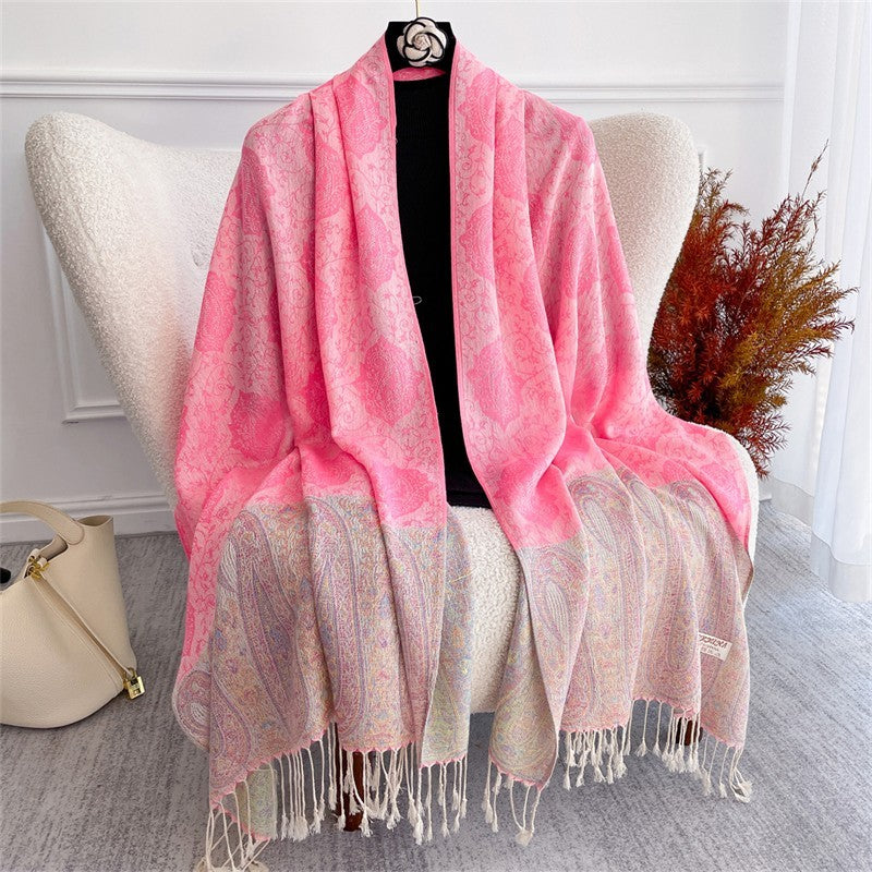 Pink Paisley Pashmina Scarf Shawl Wrap Floral Jacquard Tassel Hijab 28x71"