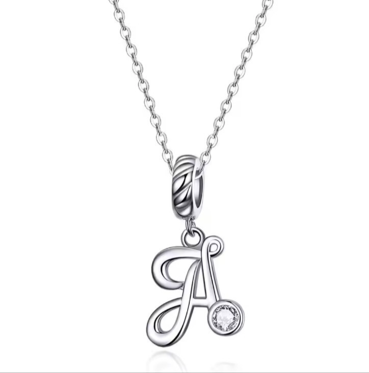 Sterling Silver 925 Initial Letter A Pendant Necklace for Women Jewelry Gift