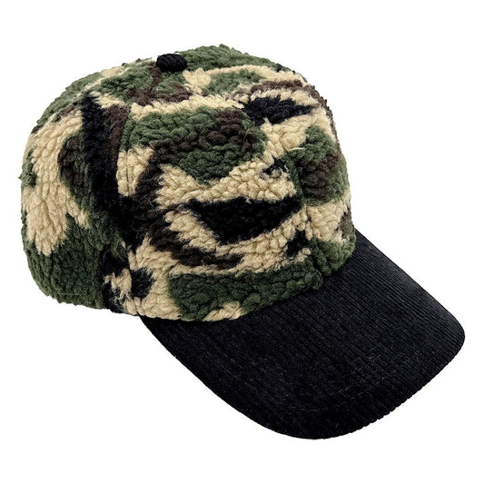 2 Piece Women's OS Corduroy Brim Camouflage Print Teddy Bear Baseball Cap