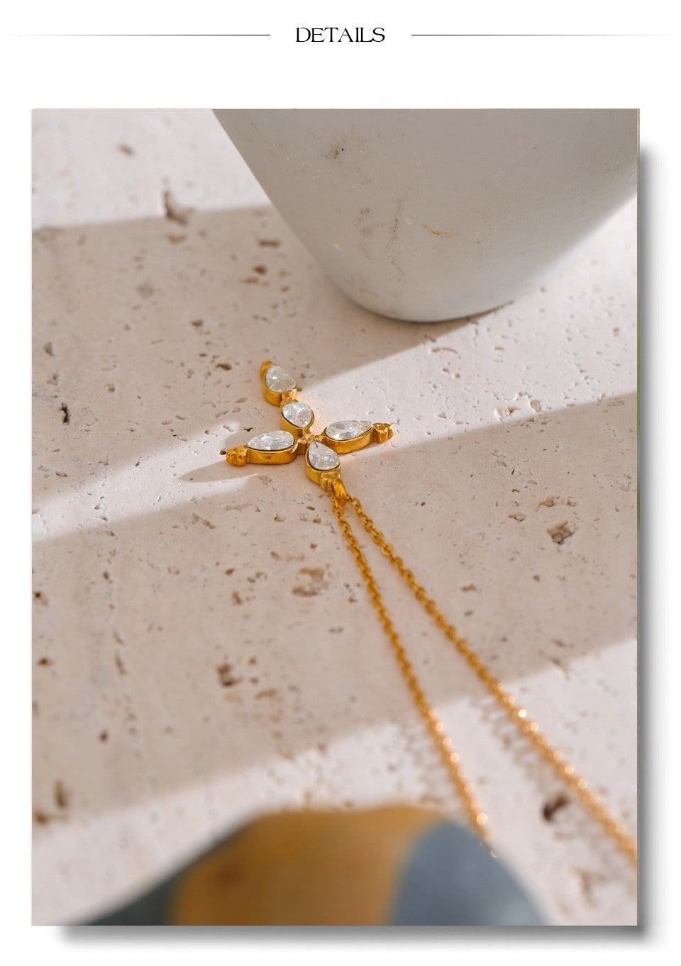 Gold Cross CZ Pendant Necklace | Stainless Steel Real Gold Plated Chain