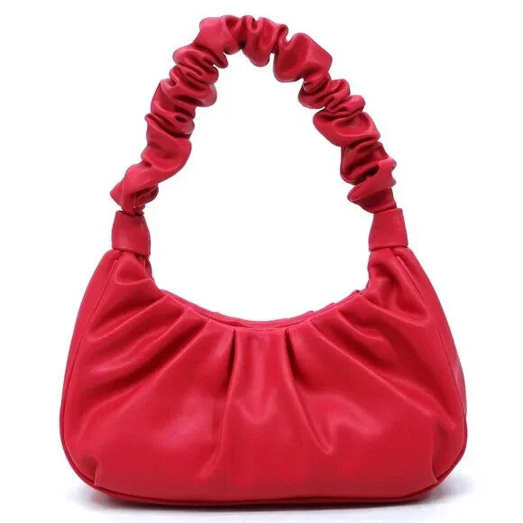 Ruched Hobo Bag for Women Shoulder Purse Soft Handbag Casual Tote Bag Pink