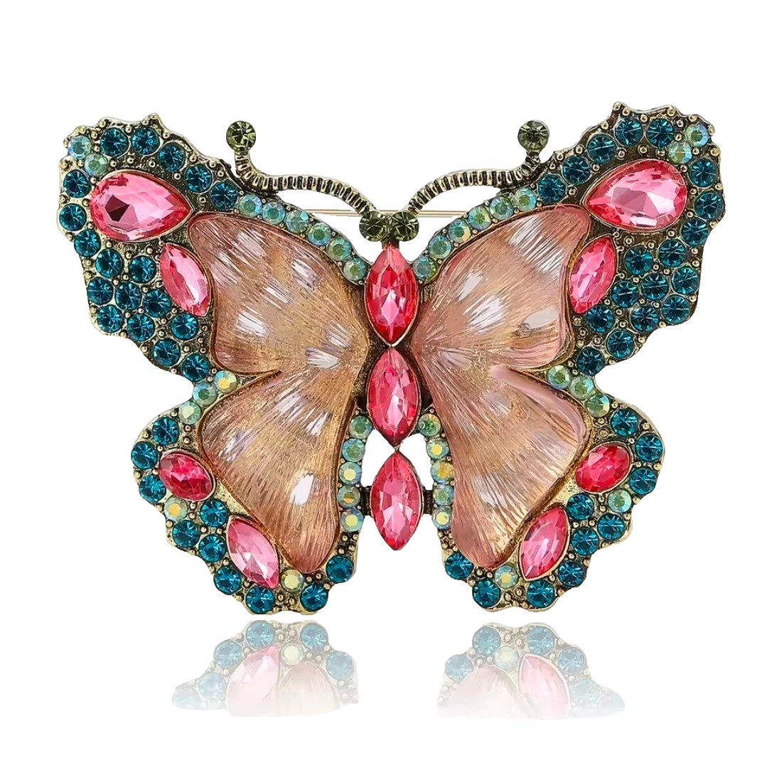 Sparkly Crystal Pink Blue Butterfly Brooch Pin Vintage Style Fashion Jewelry
