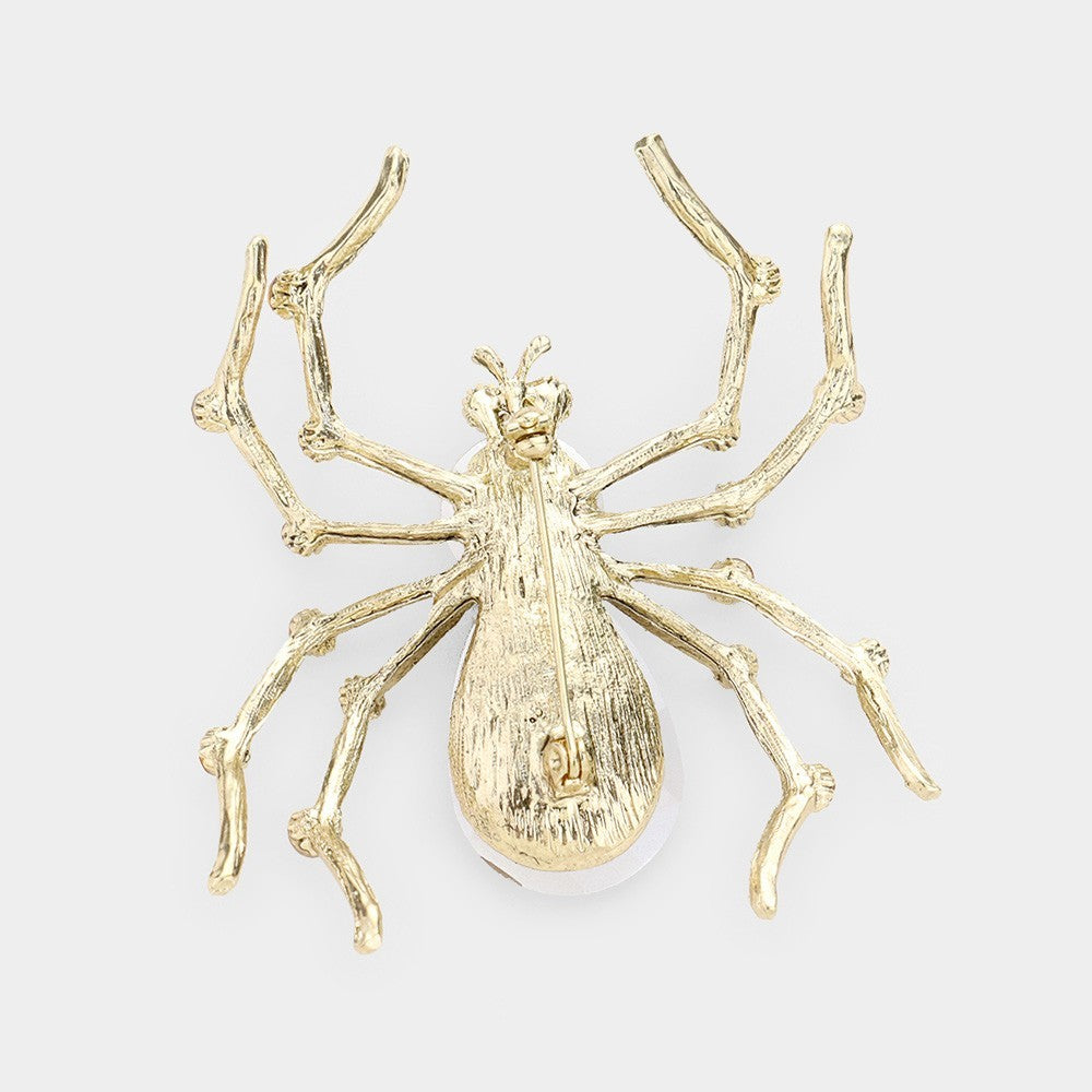 2PC Gold Pink Green Brown Spider Brooch Pin Set Teardrop Crystal Jewelry Gift