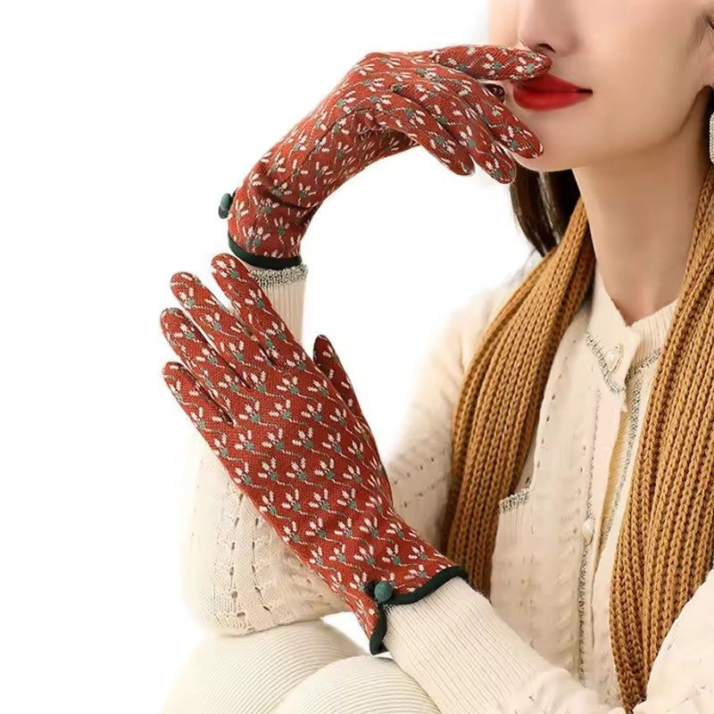 2pcs Women’s Patterned Knit Winter Gloves: Leopard & Floral