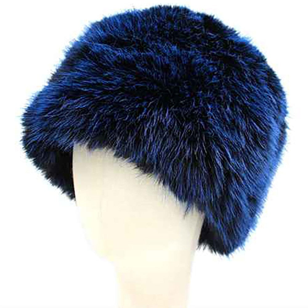 2 Piece Women's Elegant Plush Faux Fur Winter Hat Blue One Size 100% Polyester