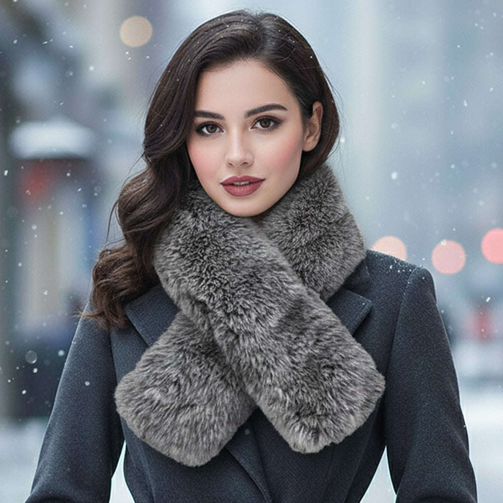 Luxury Grayn Black Faux Fur Scarf Collar Stole Winter Wrap Women's Fashion Chic