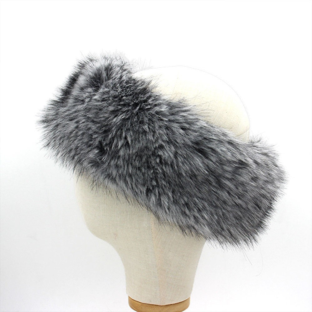 2pcs Faux Fur Headband Set Winter Ear Warmer Stretchy Burgundy Grey