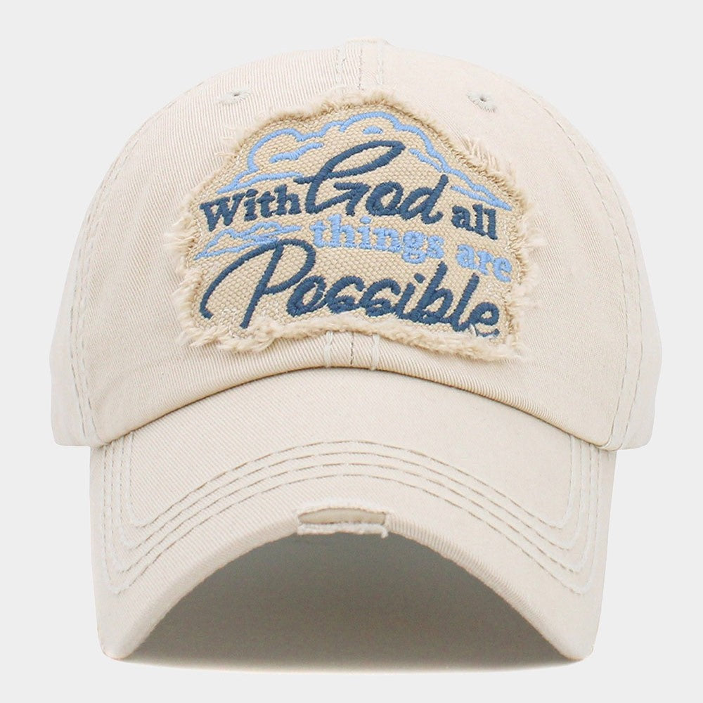 Beige With God All Things Are Possible Patch Baseball Cap Adjustable Faith Hat