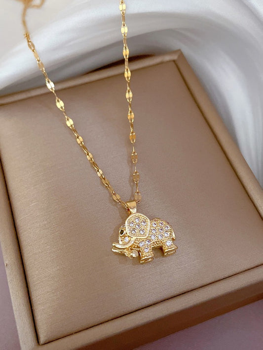 Elephant Necklace Set Gold & Silver Tone | 2 Pcs Cubic Zirconia Pave Pendant