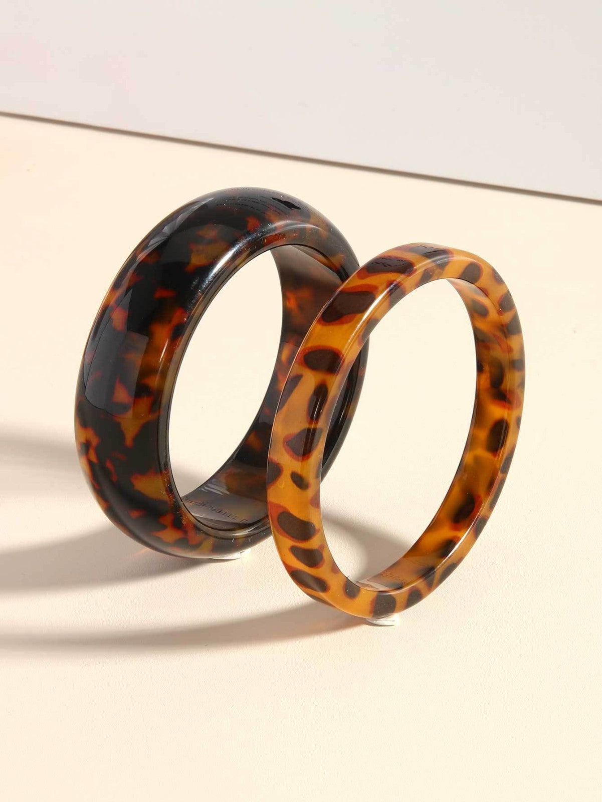 Tortoiseshell Bangle Stack Set: Wide & Thin Acrylic Resin Bracelets