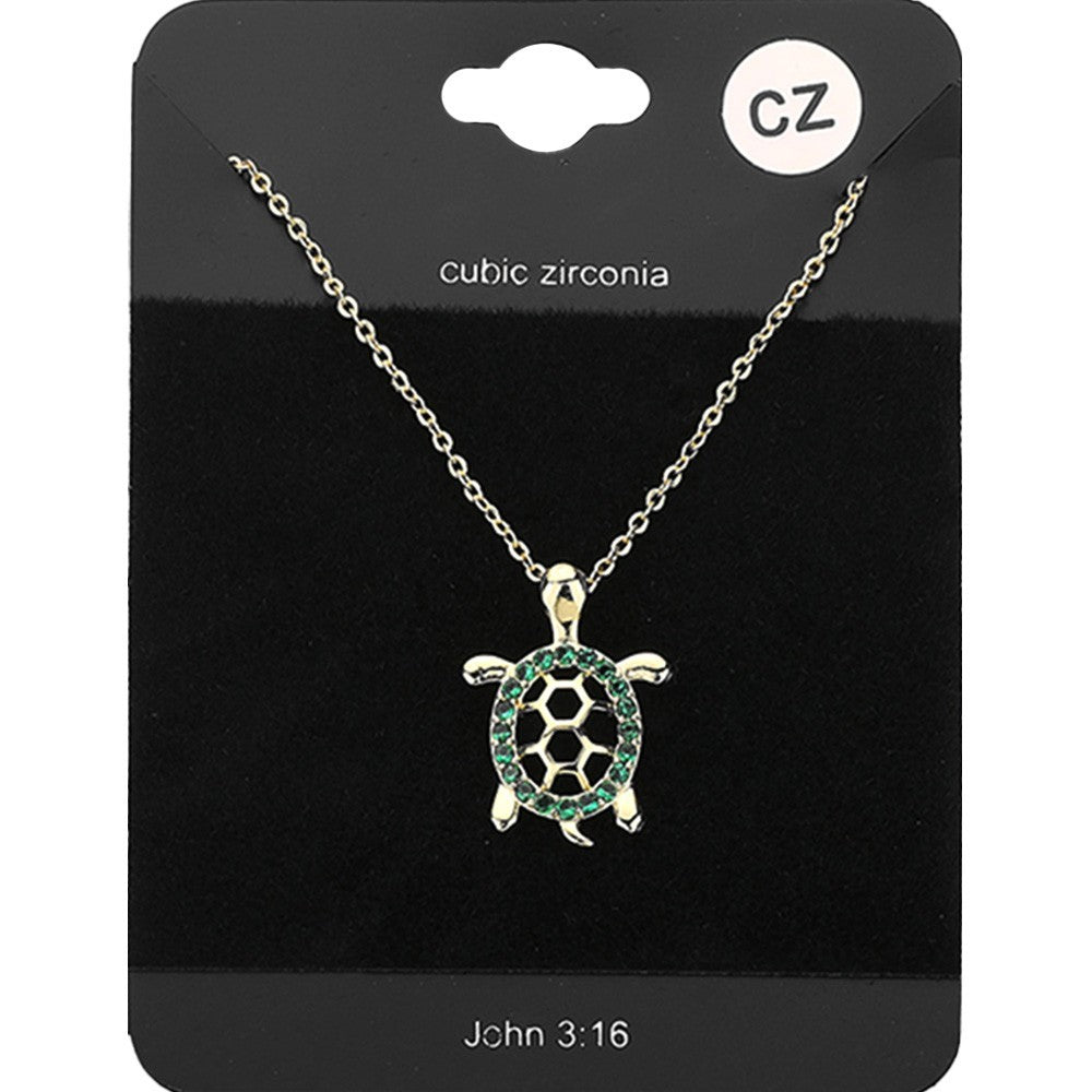 CZ Embellished Metal Turtle Pendant Necklace for Women Girls  Cute Gift