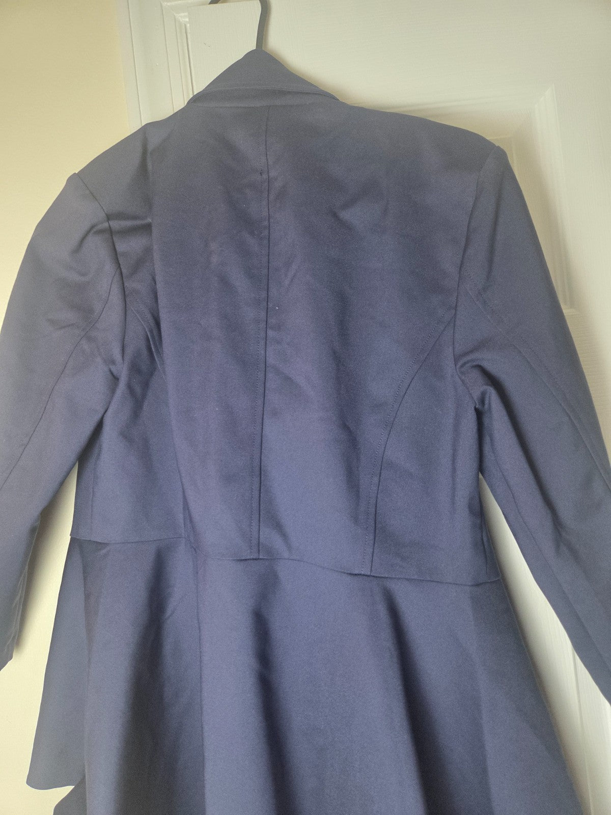 Navy Blue Asymmetrical Peplum Blazer Jacket Gold Zippers Buttons Women's Size 10