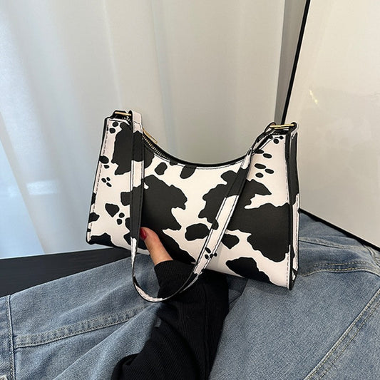 Small Leopard Print Baguette Handbag Women’s Faux Fur Animal Print Shoulder Bag