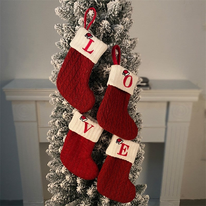 2pcs Personalized Knit Mini Christmas Stockings Monogram Ornament Letter A-Z Red
