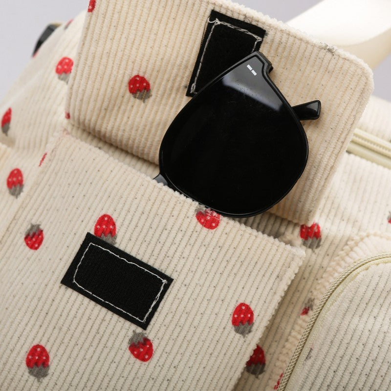 Strawberry Corduroy Travel Duffel Bag Shoe Compartment Trolley Sleeve