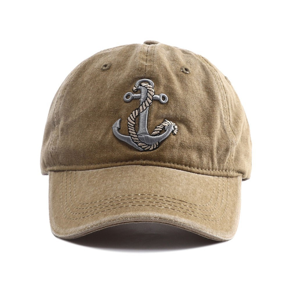 Vintage Washed Anchor Hat Nautical Baseball Cap Dad Distressed Cotton Khaki