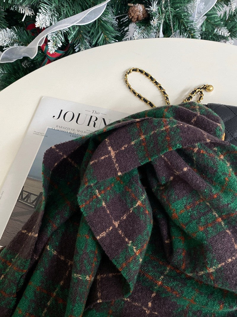 2 Pack Oversized Plaid Scarves Set Faux Cashmere Winter Shawl Wrap Red Green