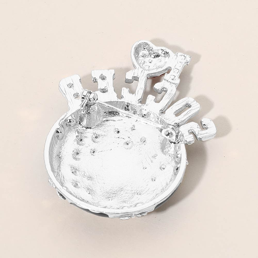 Rhinestone Soccer Ball I Love Heart Pin Brooch for Sports Fans and Moms