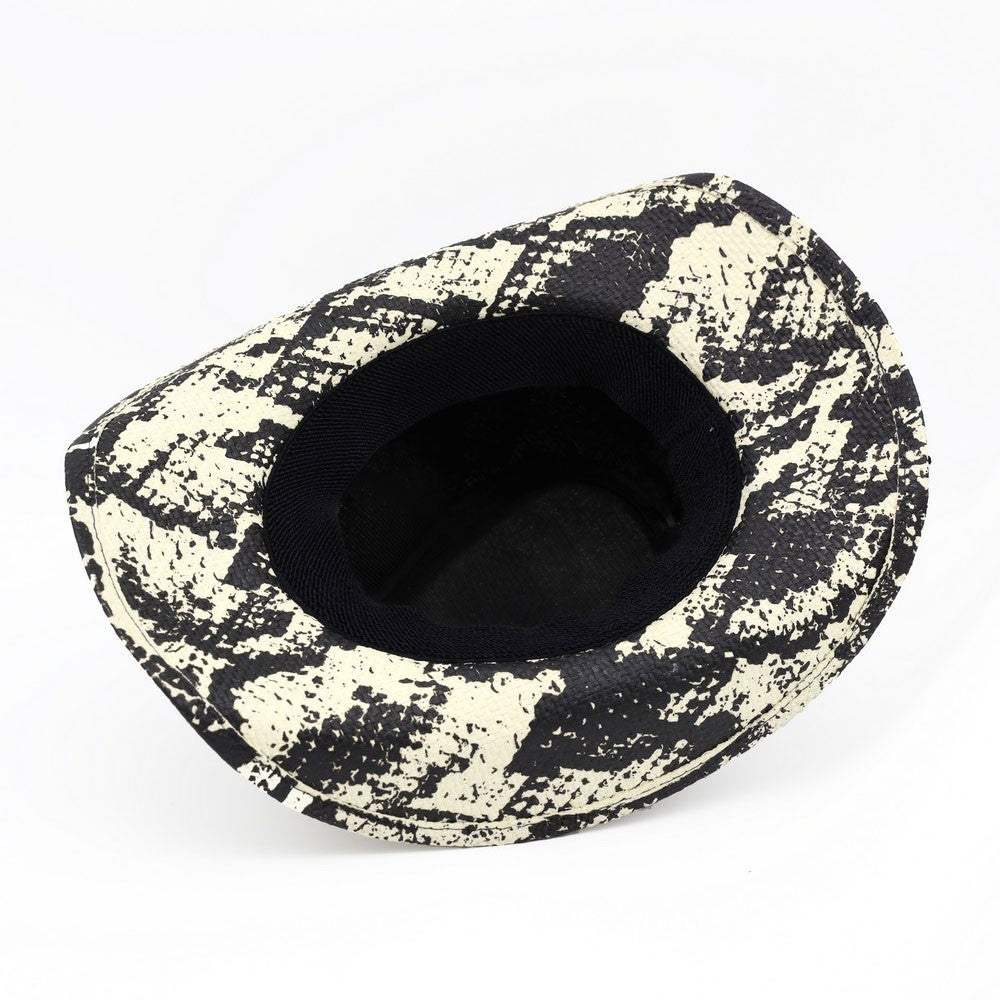 Women's One Size Steer Head Accent Snake Print Classic Western Cowboy Hat Ivory