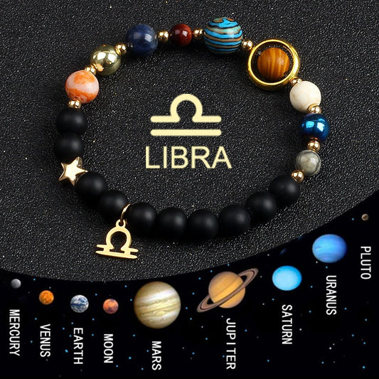 Libra Zodiac Bracelet – Solar System Planets Beaded Astrology Jewelry Gift