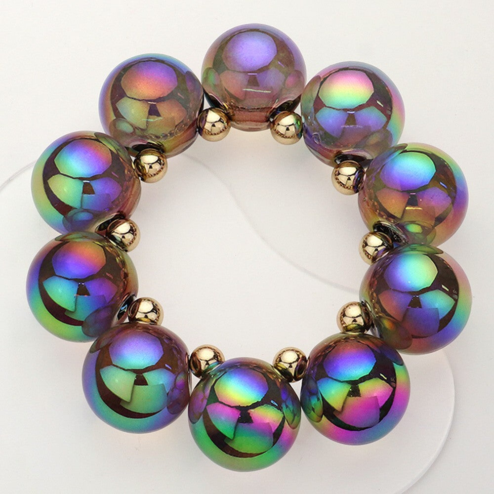 Chunky Iridescent Ball Beaded Bracelet for Women Eye Catching Jewelry Gift