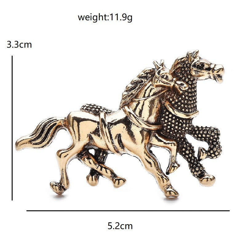 Vintage Style Antique Gold Two Running Horses Brooch Pin Equestrian Gift