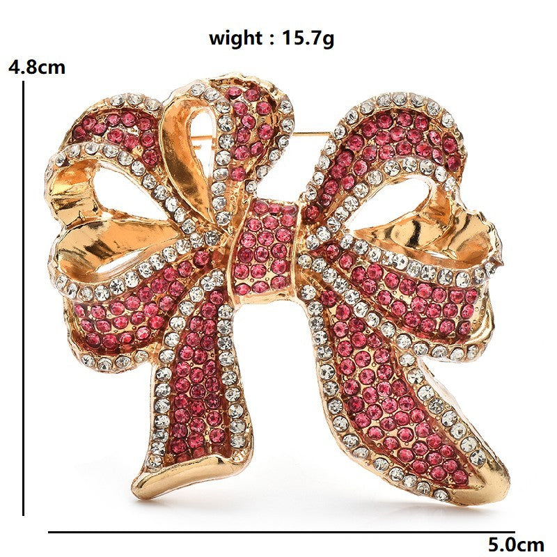 Vintage Style Red Crystal Bow Brooch Pin Gold Tone Rhinestone Statement