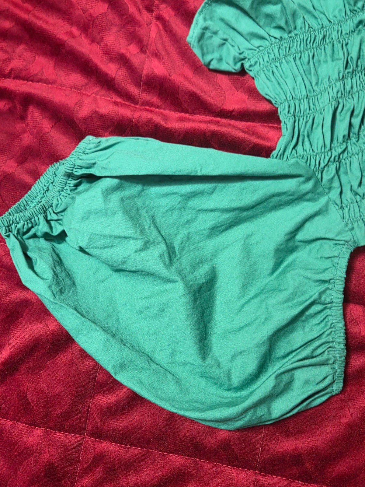 Smocked Green Crop Top for Women Medium Size  Ruffle Sleeve Summer Casual Shirt