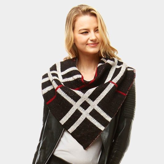 Plaid Pattern Tube Scarf Black Red White Checkered Neck Warmer Winter Fashion