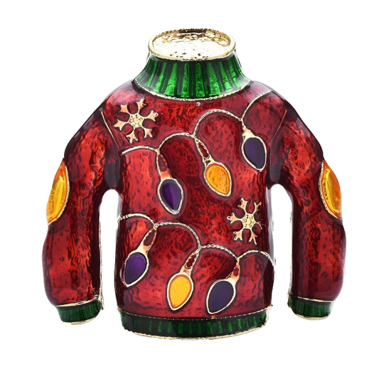 Ugly Christmas Sweater Brooch Festive Enameled Holiday Lights Pin 2in Gift