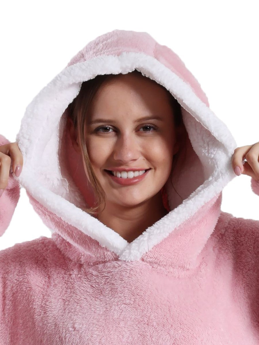 Oversized Wearable Blanket Hoodie Sweatshirt Long Pink Sherpa Apple Pocket Gift
