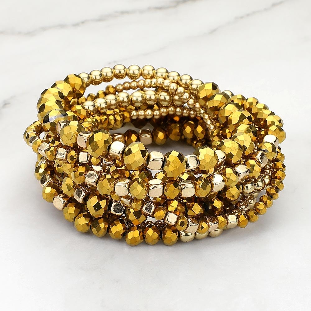 9pc Stackable Gold Beaded Bangle Bracelet Set Multi Strand Textured Jewelry