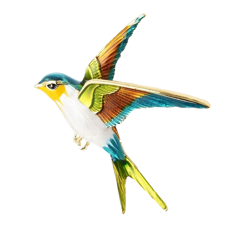 Vivid Enamel Flying Swallow Bird Brooch Pin Vintage Style Gold Tone Jewelry Gift