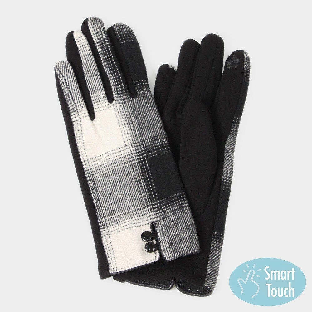 Black & White Plaid Touch Screen Gloves Women's Winter Warm One Size