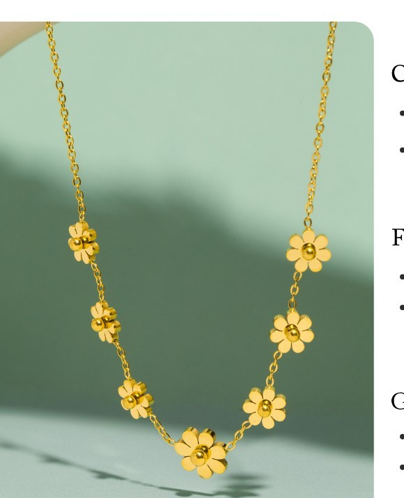 Gold Plated Stainless Steel Flower Necklace for Women Dainty Floral Jewelry