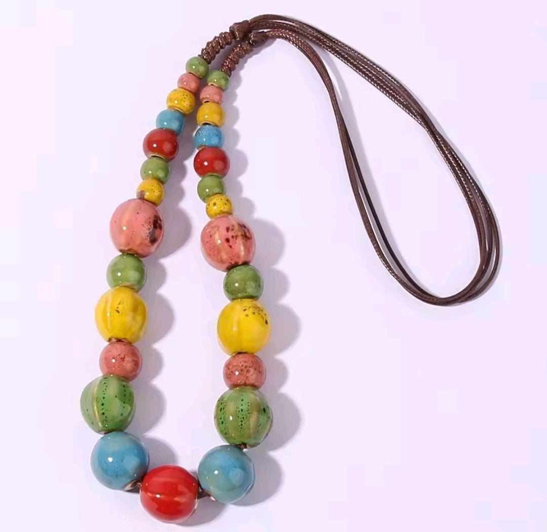 Chunky Multicolored Boho Ceramic Beaded Necklace for Women