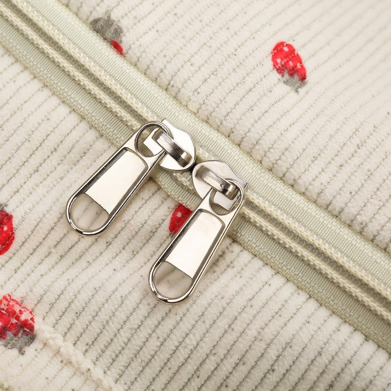 Strawberry Corduroy Travel Duffel Bag Shoe Compartment Trolley Sleeve