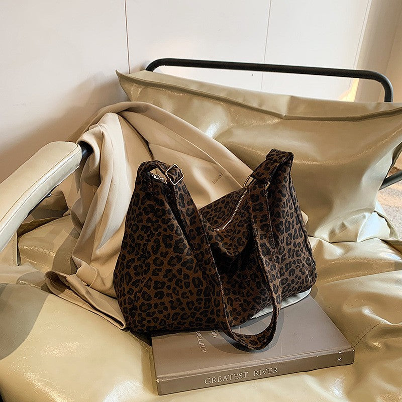 Trendy Leopard Print Canvas Shoulder Bag Adjustable Strap Tote Purse Handbag