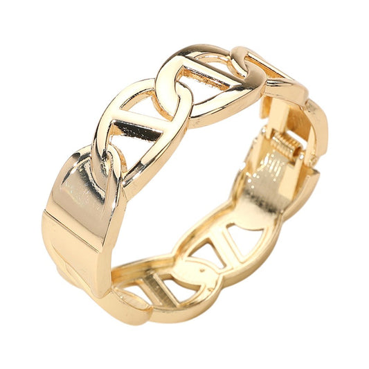 2PC Set Wide Gold Tone Anchor Mariner Link Hinge Bangle Bracelets Statement