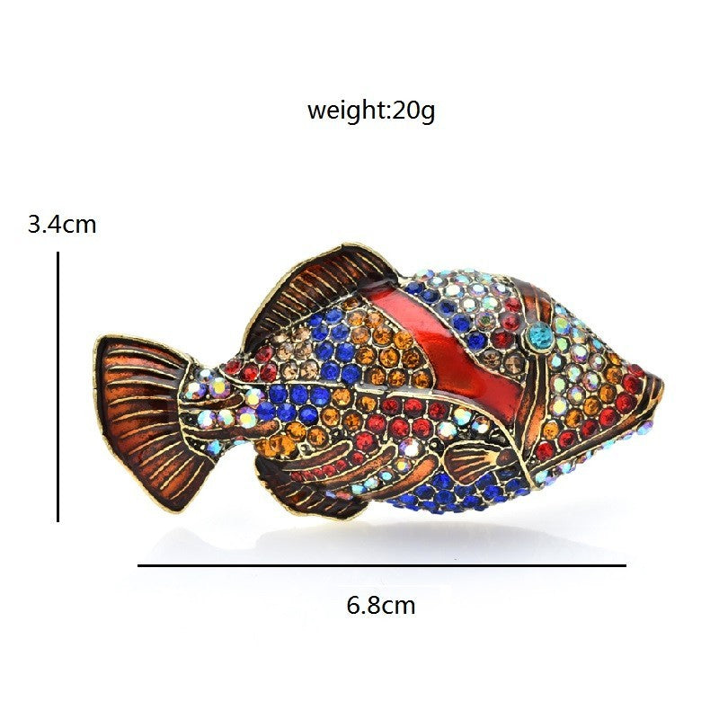 Tropical Reef Fish Brooch Pin Multicolor Rhinestone Enamel Clown Fish Jewelry