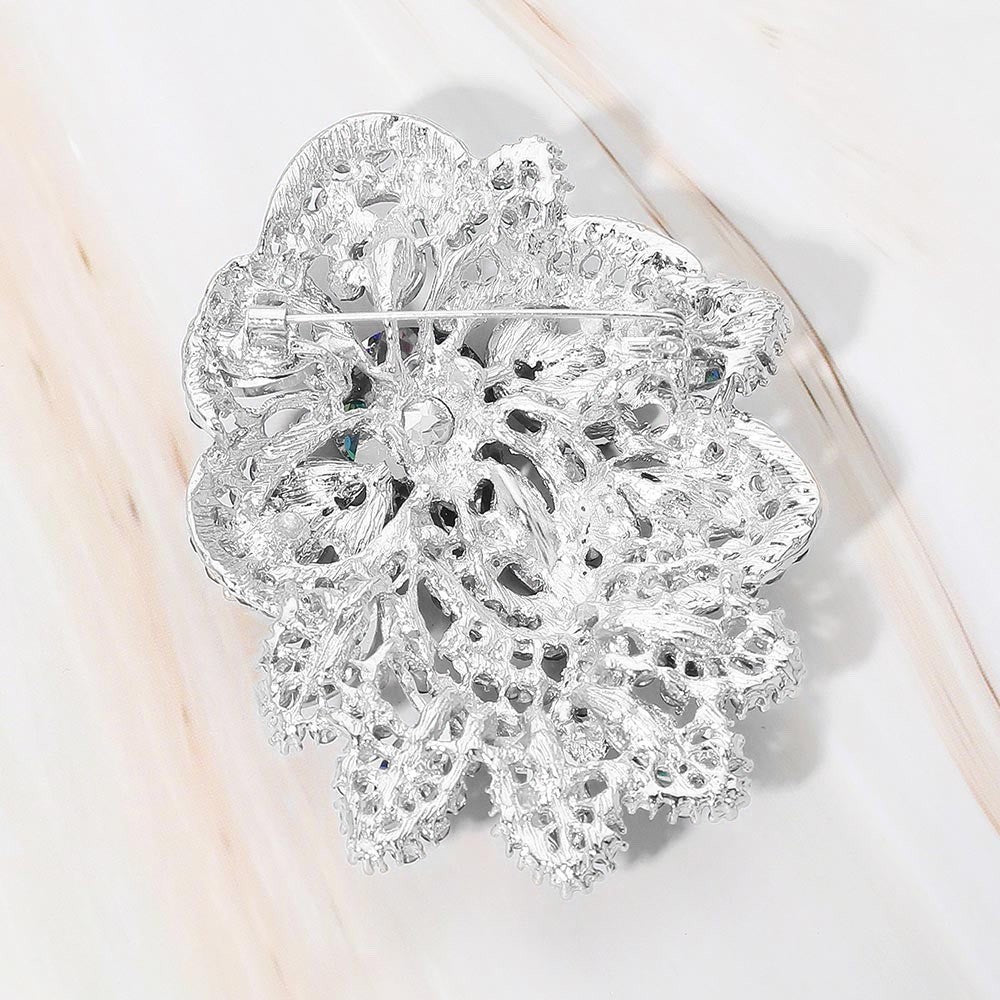 Elegant Oversized Floral Crystal Rhinestone Statement Brooch Pin