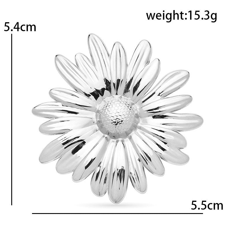 2pcs Big Metal Daisy Flower Brooches Gold Silver Tone Floral Plant Party Pins