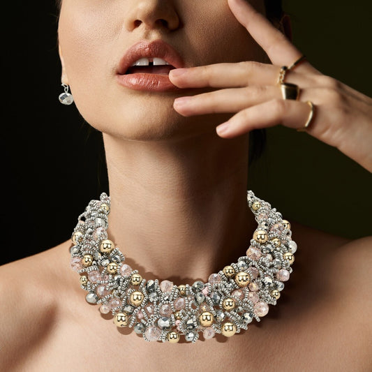 Faceted Beaded Collar Statement Necklace Bold Layered Fashion Jewelry Women