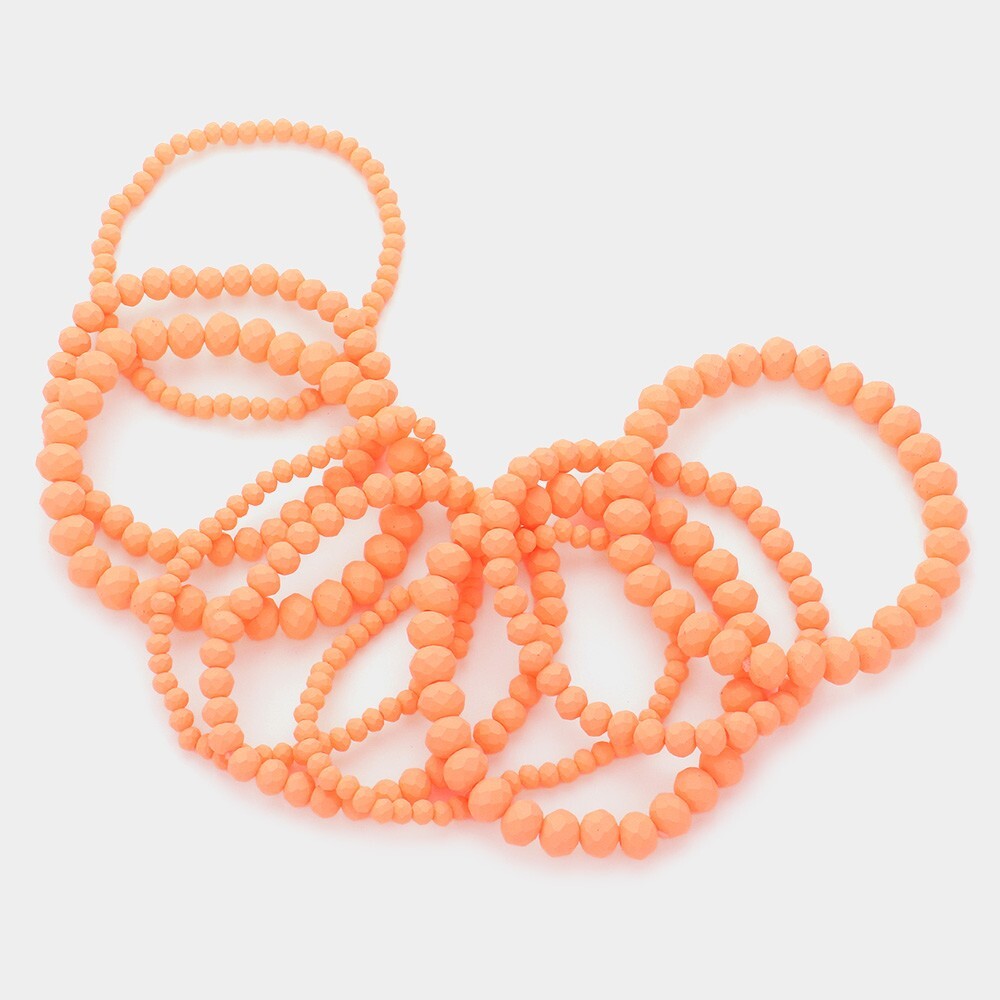 9PCS Faceted Bead Stretch Bracelets Set Women Layered Stacking Jewelry Orange