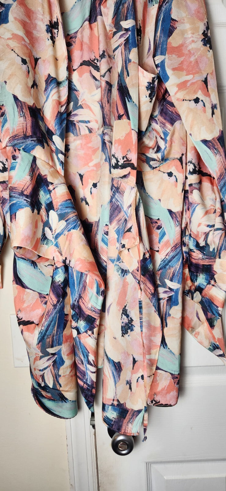 Women’s Watercolor Floral Wrap Dress Medium V Neck Belted Summer Party Casual